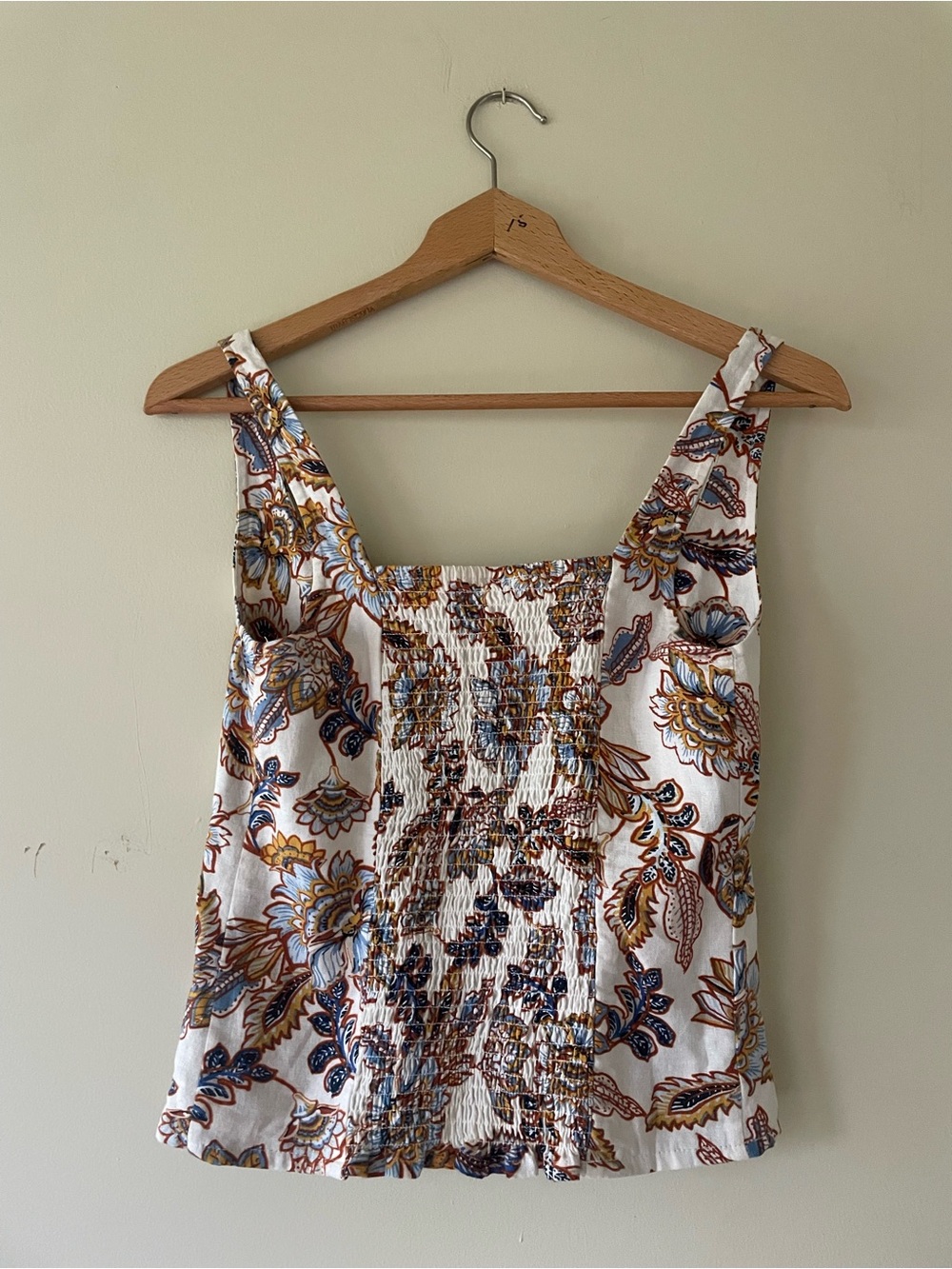 Old Navy Floral Square-Neck Cami in Cream, Blue and Brown linen tank top - Picture 3 of 3